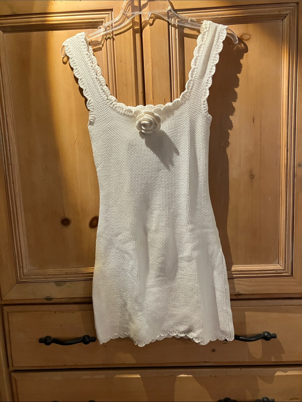 Knit Sundress with Rose, White, XXS, Wild Fable